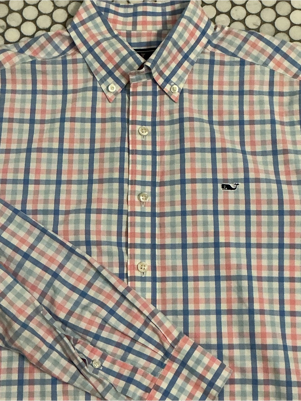 Vineyard Vines Slim Fit Tucker Button Down Shirt Plaid Whale Pink Blue Size M